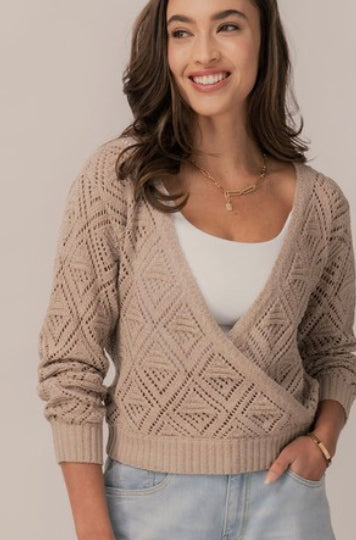 Taupe Knit Open Back Wrap Top