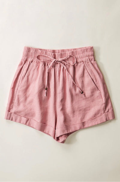 Mauve Linen Drawstring Shorts