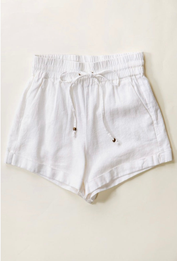 White Linen Drawstring Shorts